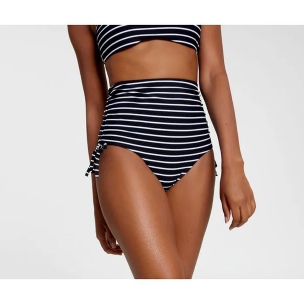 Calia Ruched Side Tie High Rise Bottom Stripe Black, XS